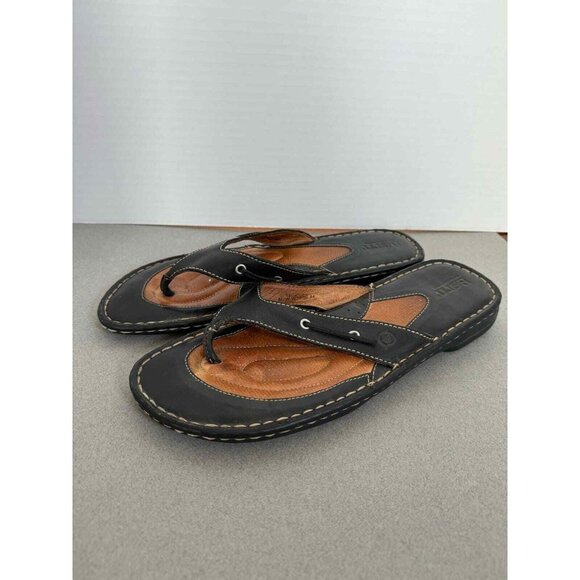 Born Black Leather W3936 T Strap Sandals Flip Flops 11/43 Casual Cushion Shoe - Picture 4 of 11